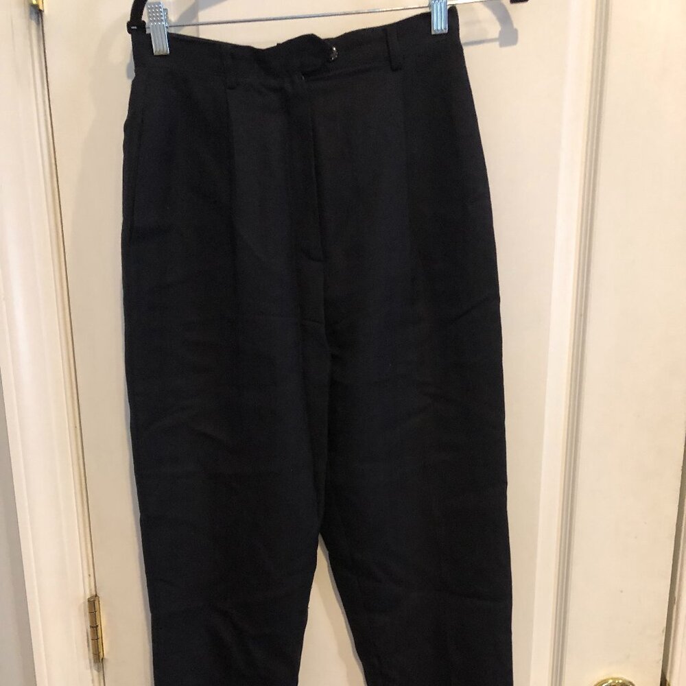 Vintage Wool Pants 80s Black High Waist Pleated Trousers Size 6